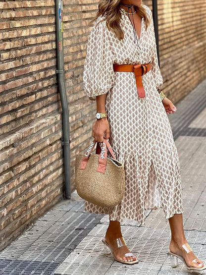 Robe Femme Imprimée Col V Manches Bouffantes Chic