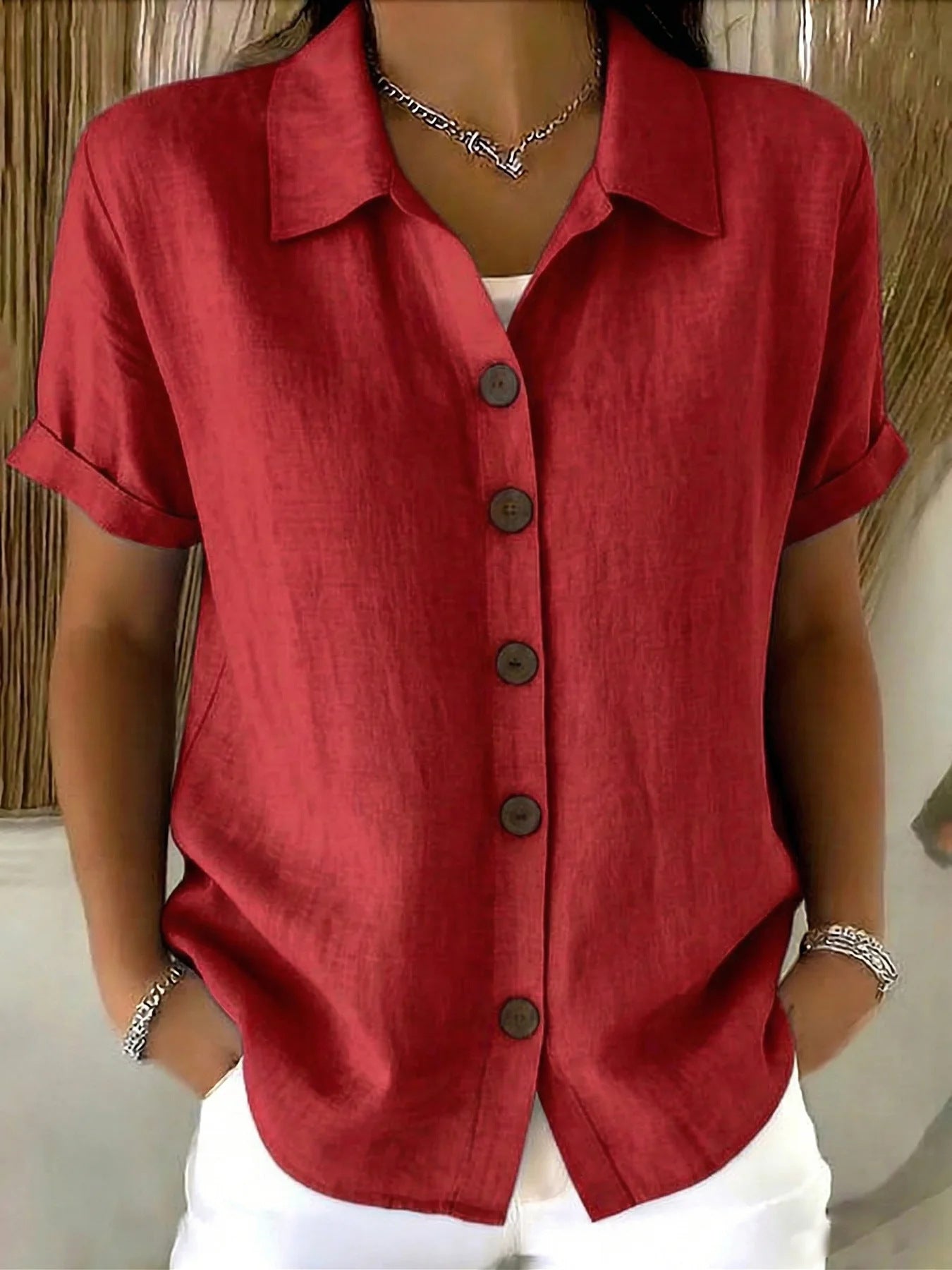 Chemise à manches longues et col à revers pour femme