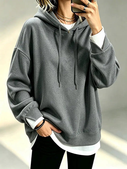 Plus-size loose-fit long-sleeve gray hoodie by AdTec