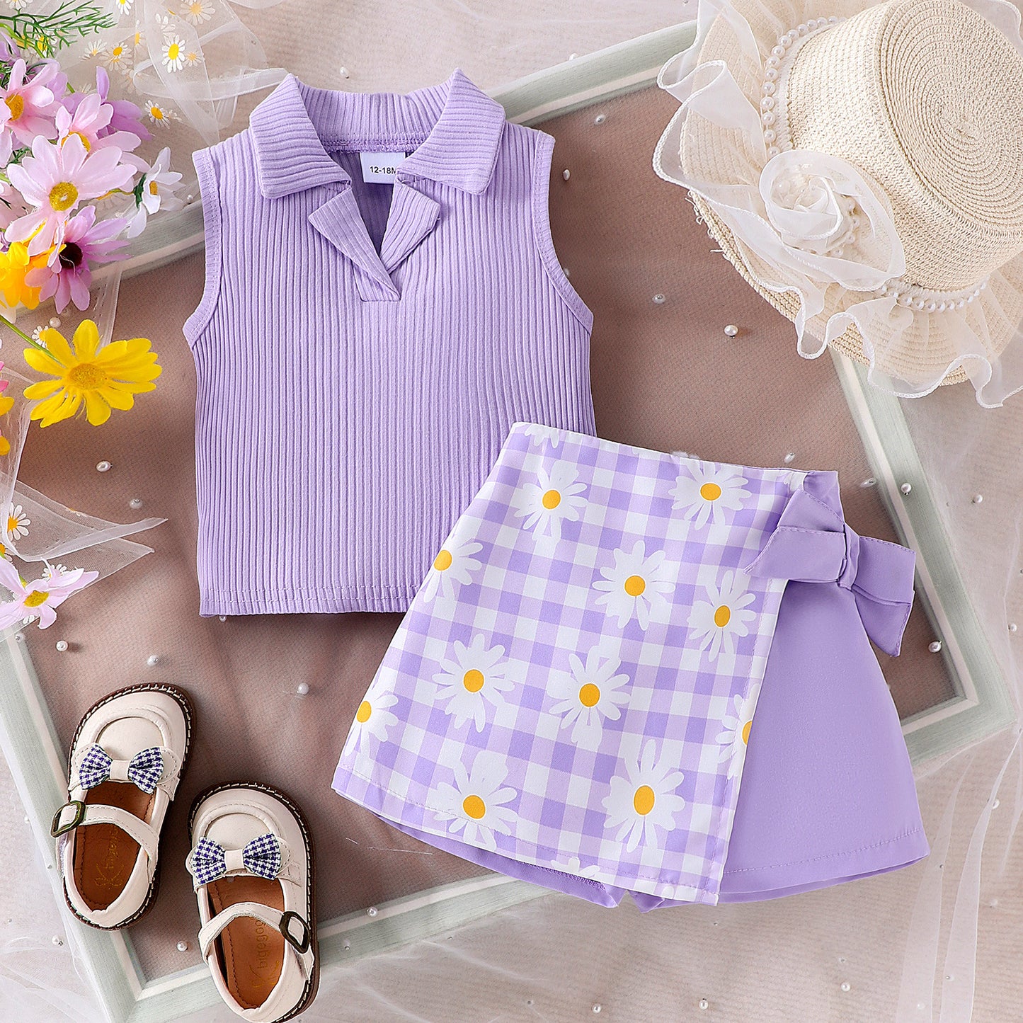 Ensemble short et top à carreaux pour fille
