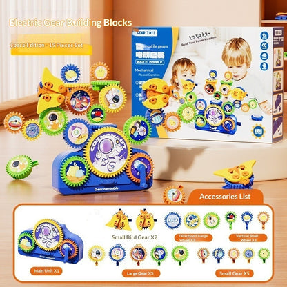 Jouet de construction électrique pour enfants, blocs de construction à engrenages variables, casse-tête rotatif