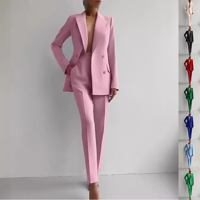 Trajes casuales de moda con chaqueta de manga larga y un solo botón, y pantalones pitillo para mujer