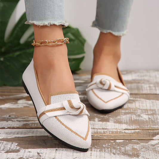 Zapatos planos con lazo y punta en pico a la moda para mujer, zapatos transpirables tejidos sin cordones de verano