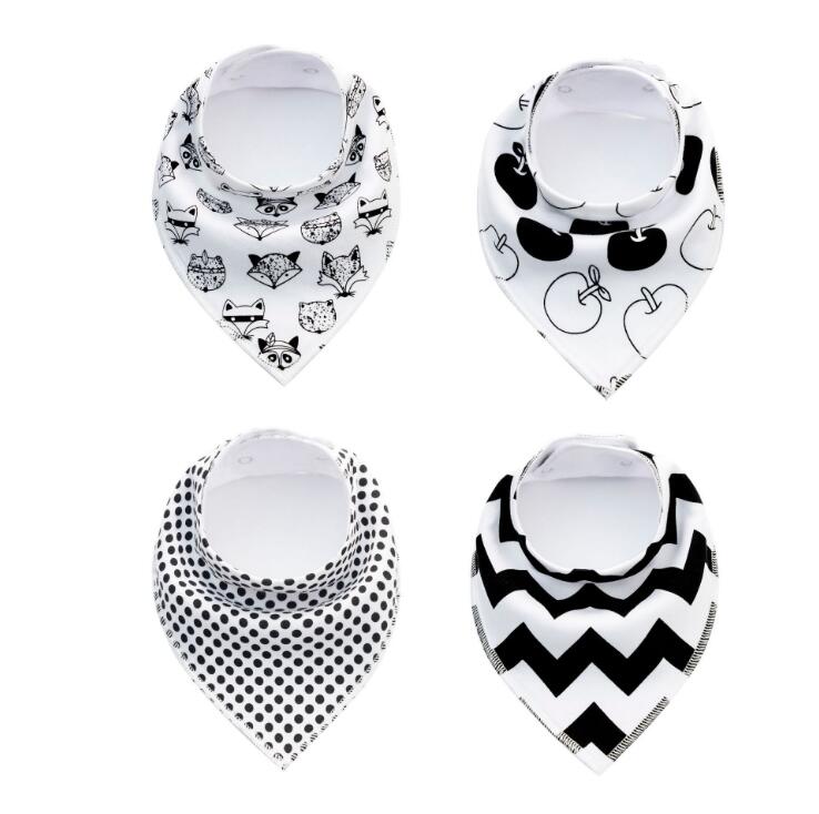 Lot de 4 bavoirs imprimés flèche vague triangle, accessoires bavoir bandana en coton pour bébé
