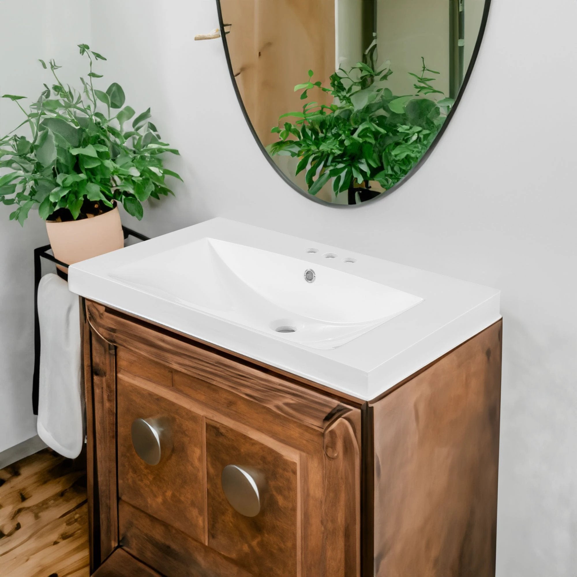 30" Single Bathroom Vanity Top with White Basin, 3-Faucet Holes, Ceramic, White by eprolo