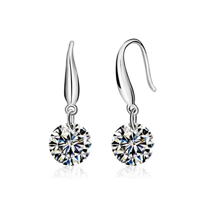 Boucles d'oreilles femme en argent sterling avec zircon et diamant solitaire