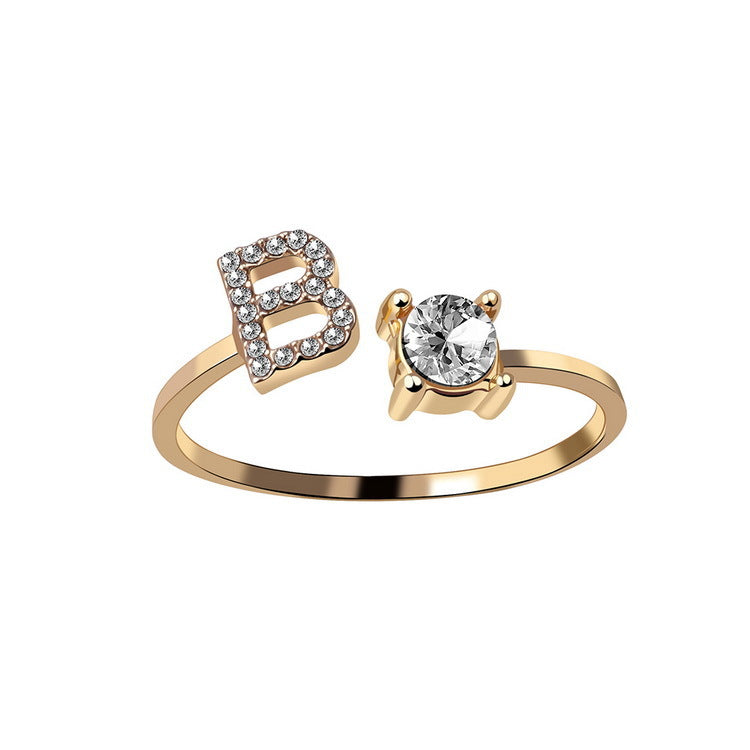 Anillo ajustable de nuevo diseño con 26 letras iniciales, joyería de moda para mujer, joyería simple y elegante