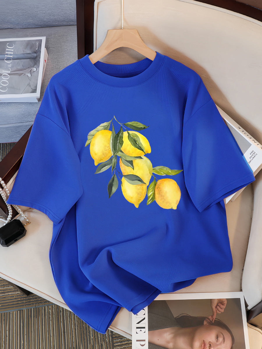 Camisetas con estampado creativo de limón para mujer, tops informales suaves a la moda