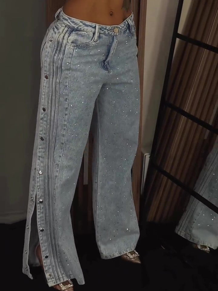 Botón Poliéster Diamante de imitación Vaqueros de moda