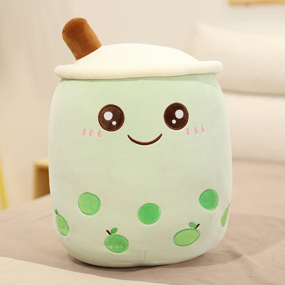 Peluche Boisson Fruitée Mignonne en Forme de Fraise Lait Thé Peluche Jouet Tasse à Thé Boba Oreiller Coussin Thé aux Perles Cadeau pour Enfants