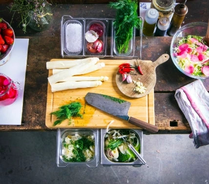 Planche à découper de cuisine en bambou avec bacs de rangement, multifonctionnelle, lisse et pratique pour les fruits et la viande