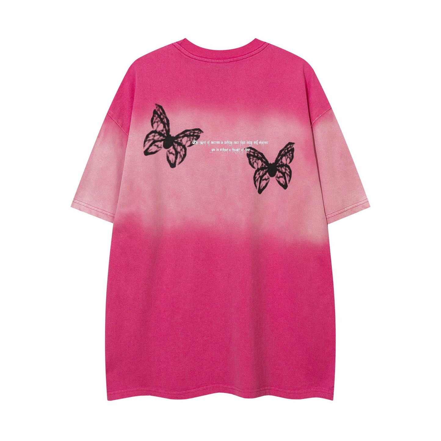 Chemise à manches courtes brodée papillon dégradé vieilli