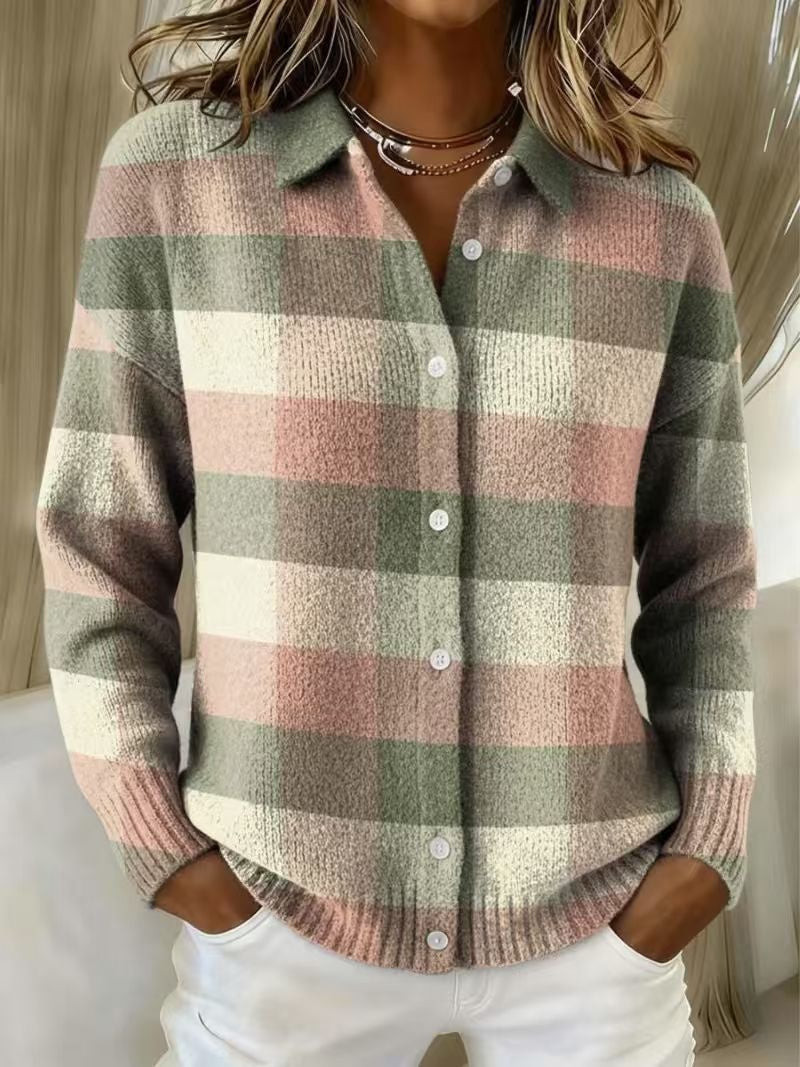 Haut cardigan à revers de chemise pour femme de couleur unie