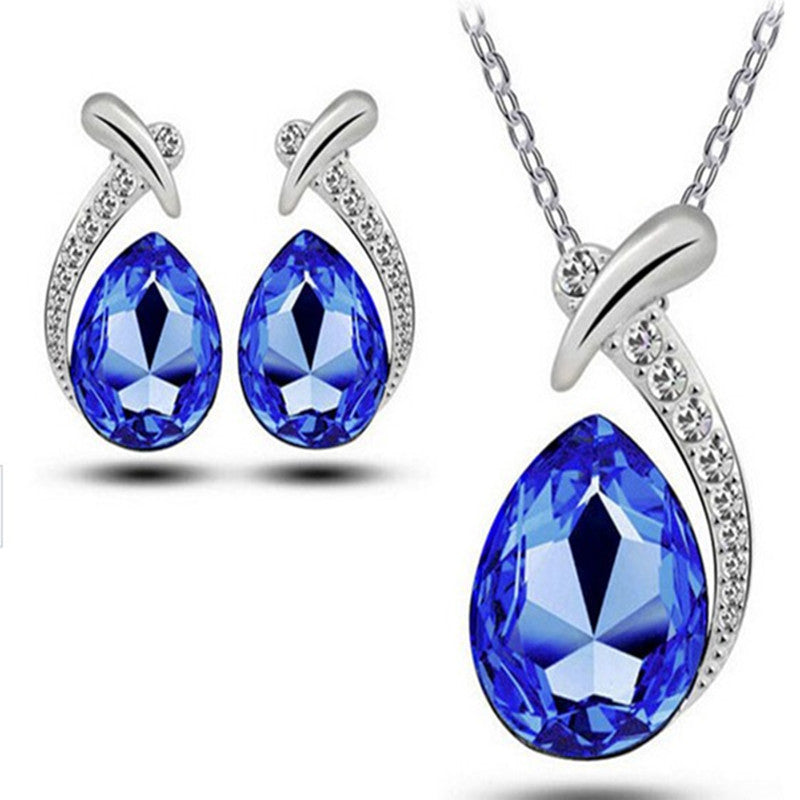 Juego de pendientes de cadena de clavícula estilo coreano con collar de cristal en forma de gota de agua