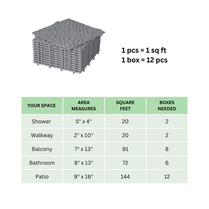 12 x 12 inch gray interlocking deck tiles, plastic waterproof pebble pattern, pack of 12 pieces by eprolo