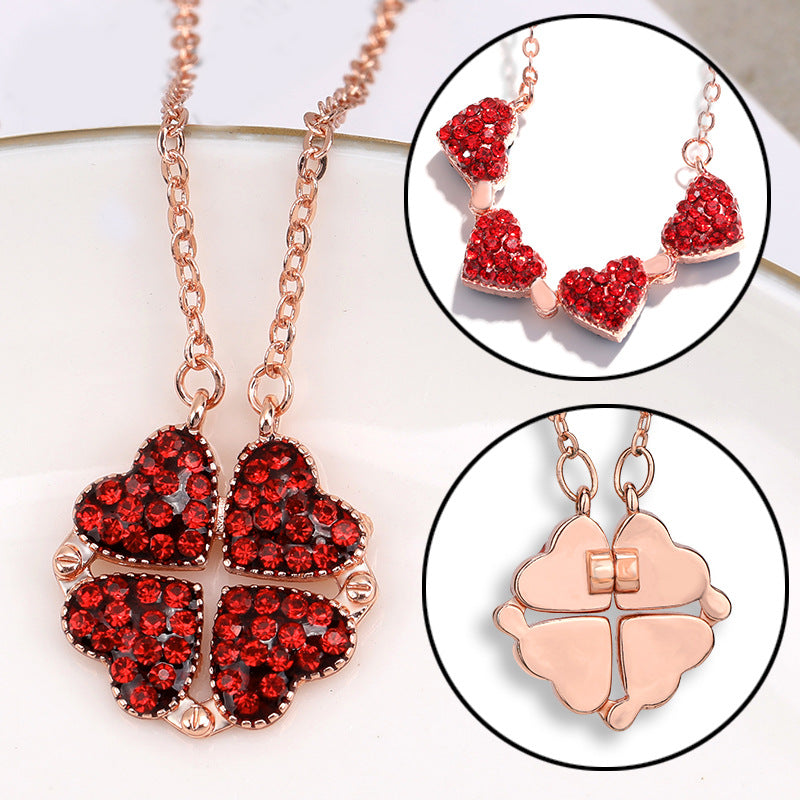 Collier Pendentif Pliable Amour Lat Or Rose Diamant Complet Rouge