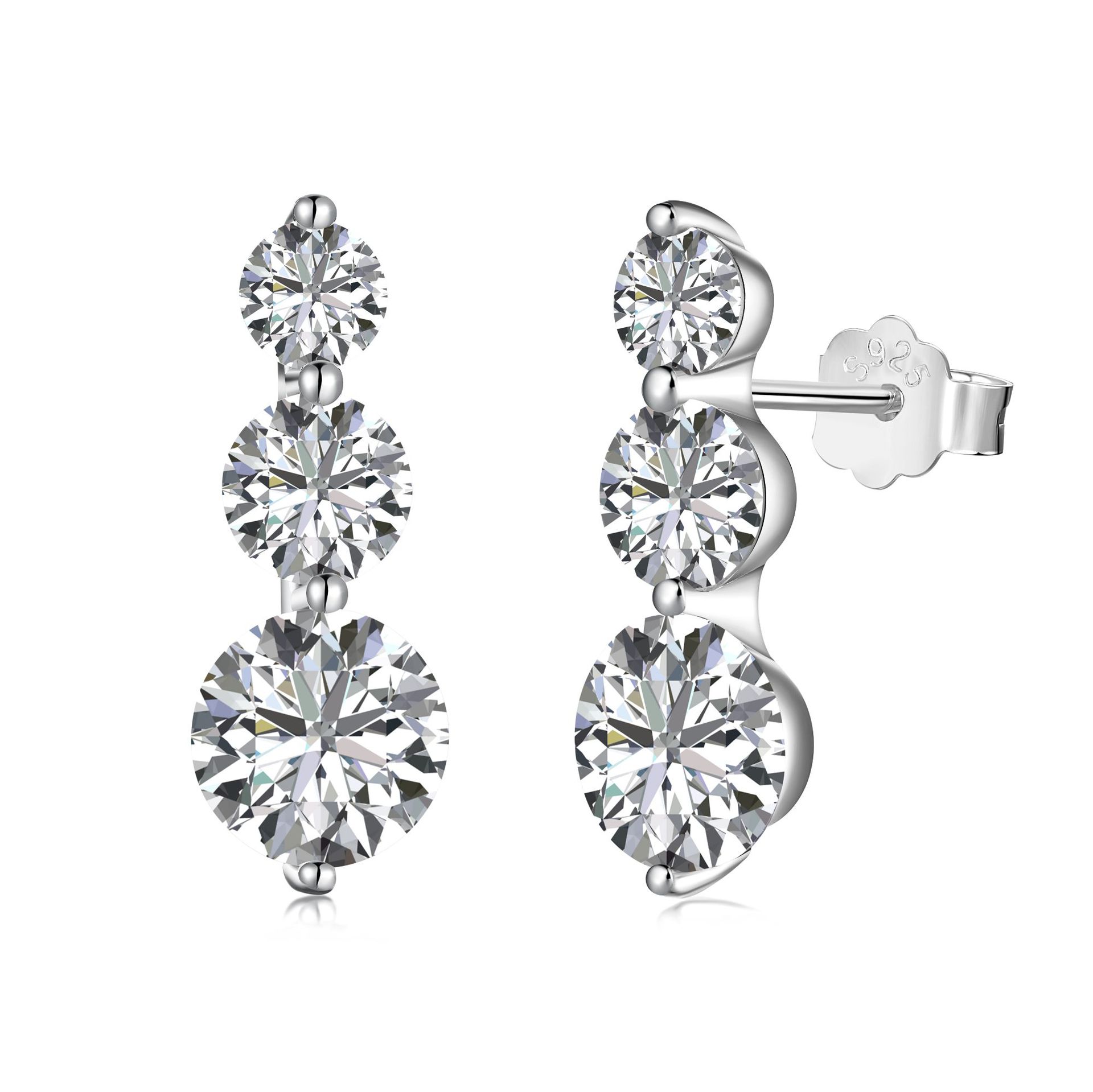 Traje de anillo, collar y pendientes de circonita redonda de plata de ley S925