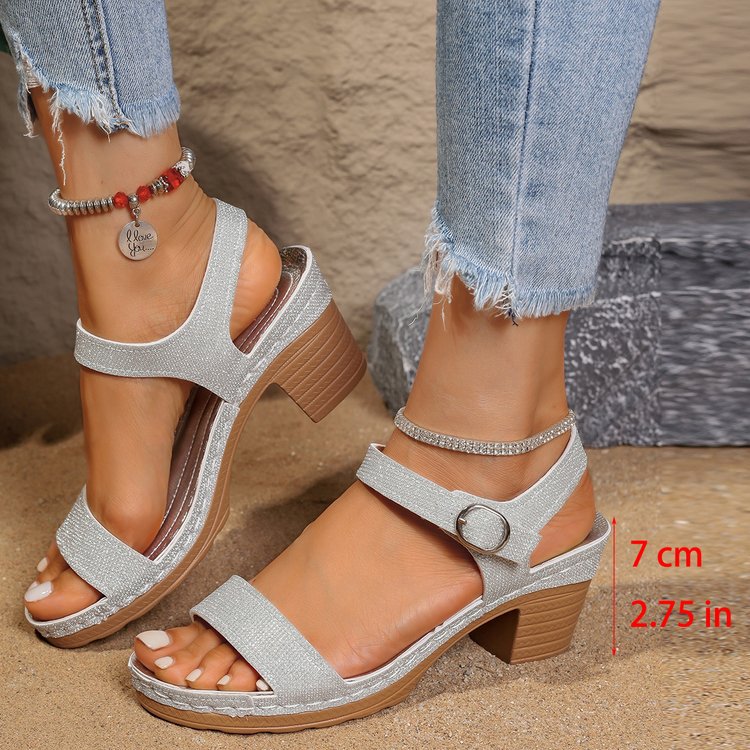 Sandales à talon épais avec boucle et bout ouvert
