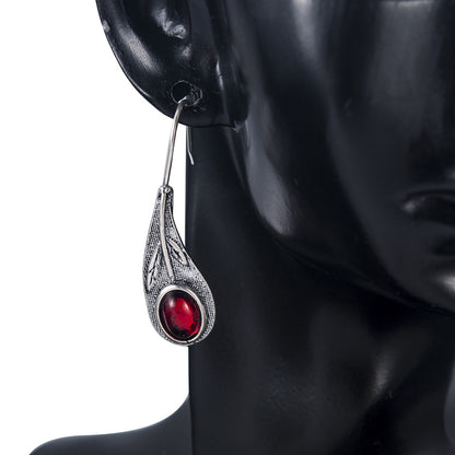 Boucles d'oreilles feuille vintage gemme rouge
