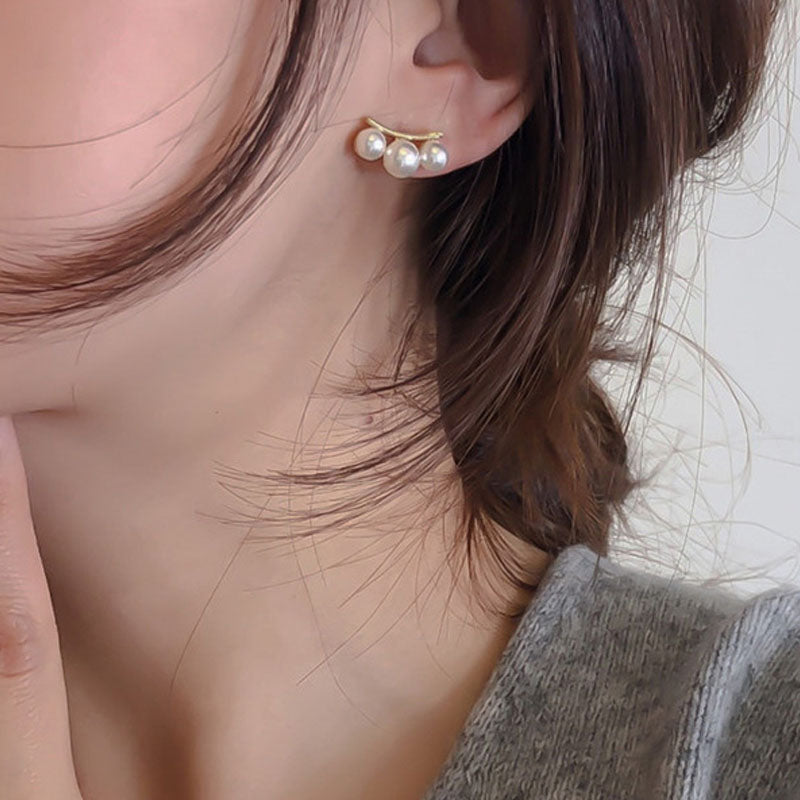 Female Retro 925 Silver Needle Pearl Earrings