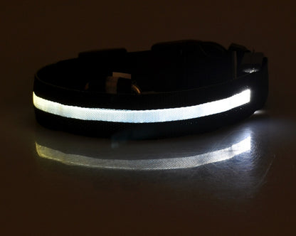 Collar luminoso de nailon con LED para mascotas, de seguridad nocturna, intermitente, que brilla en la oscuridad, correa ajustable para perros y gatos, suministros para mascotas