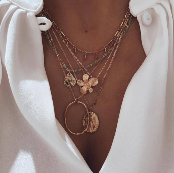 Collier Ovale Fleur Turquoise