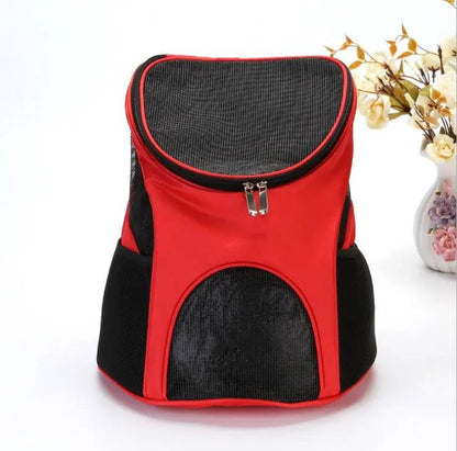 Premium breathable pets travel backpack carrier, red with black mesh panels