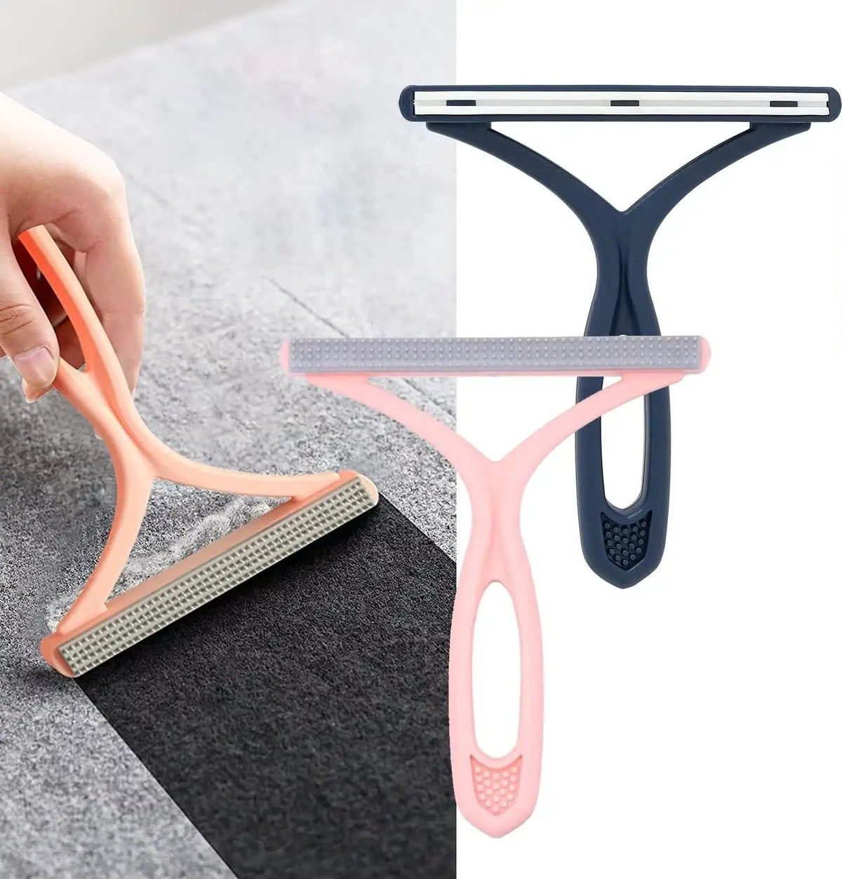 Silicone double-sided pet hair remover; pink and navy fabric shavers for clothes and carpets (2-pack)