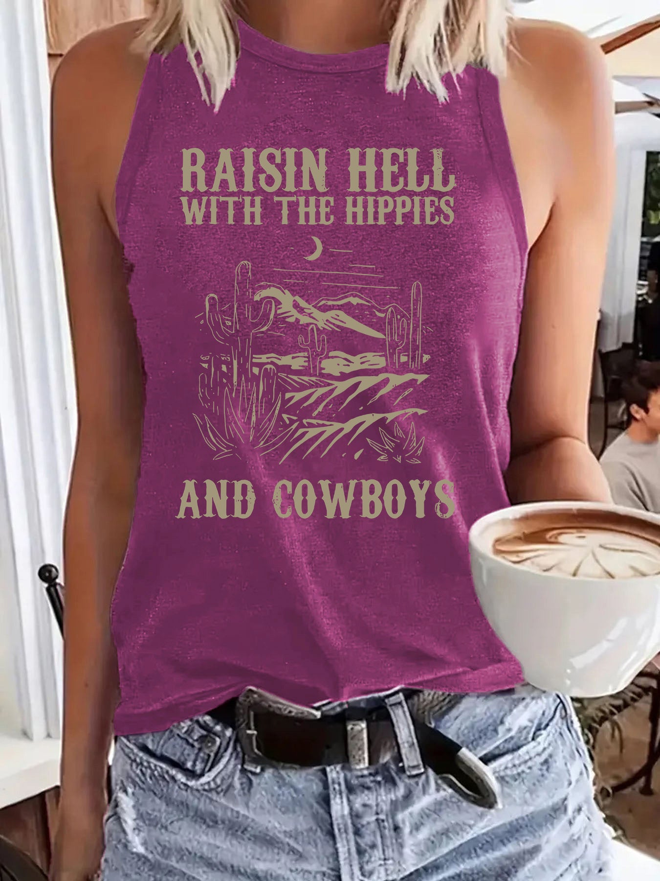 Western denim printed vest