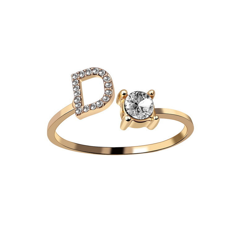 Anillo ajustable de nuevo diseño con 26 letras iniciales, joyería de moda para mujer, joyería simple y elegante