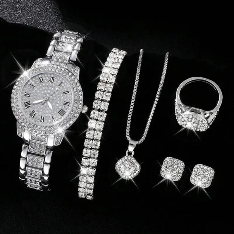 Ensemble de cinq montres-bracelets à quartz romain tendance en diamant pour femme
