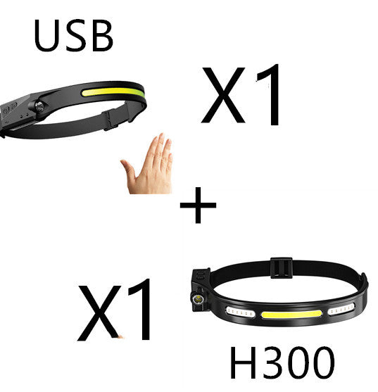 Linterna frontal de inducción LED COB, recargable por USB, resistente al agua, para camping, con todas las perspectivas, luz de caza