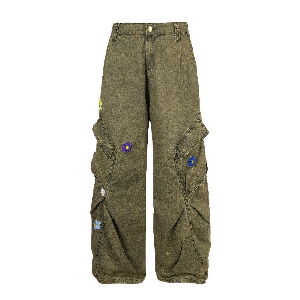 Flower Embroidered Design Work Pants by eprolo