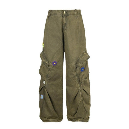 Flower Embroidered Design Work Pants by eprolo