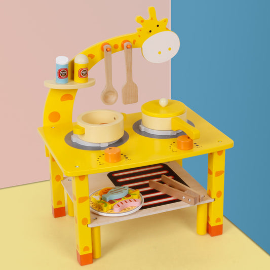 Cocina de Jirafa de Juguete de Madera con Set de Barbacoa