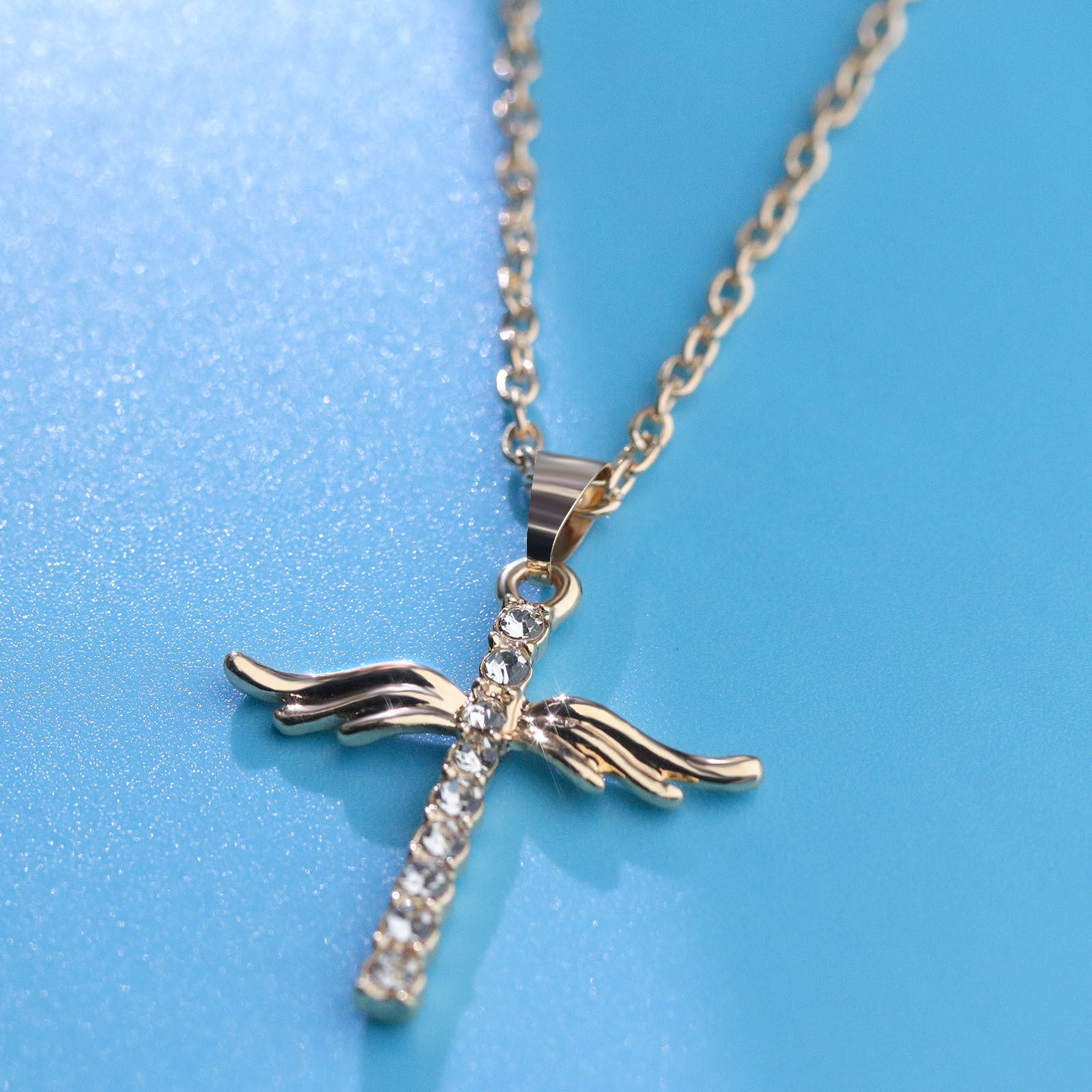 Collar con colgante de cruz de alas de ángel para mujer con cadena de acero inoxidable tipo O, regalo de joyería