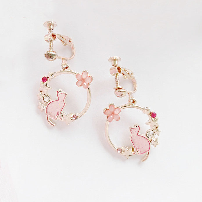 Boucles d'oreilles mignonnes chaton bleu en émail