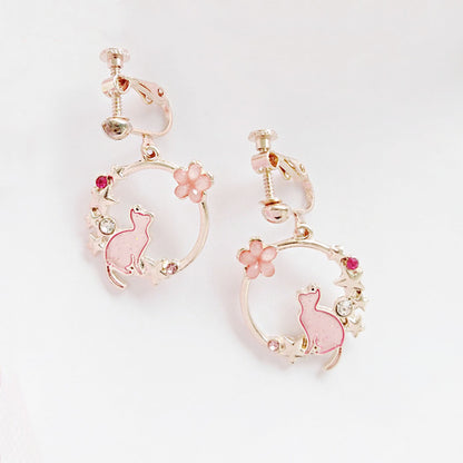 Boucles d'oreilles mignonnes chaton bleu en émail