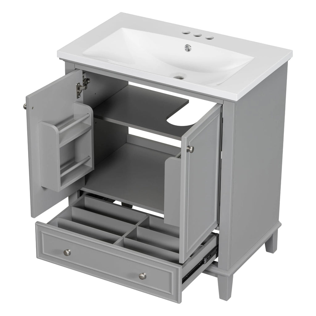 30inchgrey Bathroom Vanity with Sink ComboMulti-functional Bathroom Cabinet with Doors and Drawer Solid Frame and MDF Board by eprolo