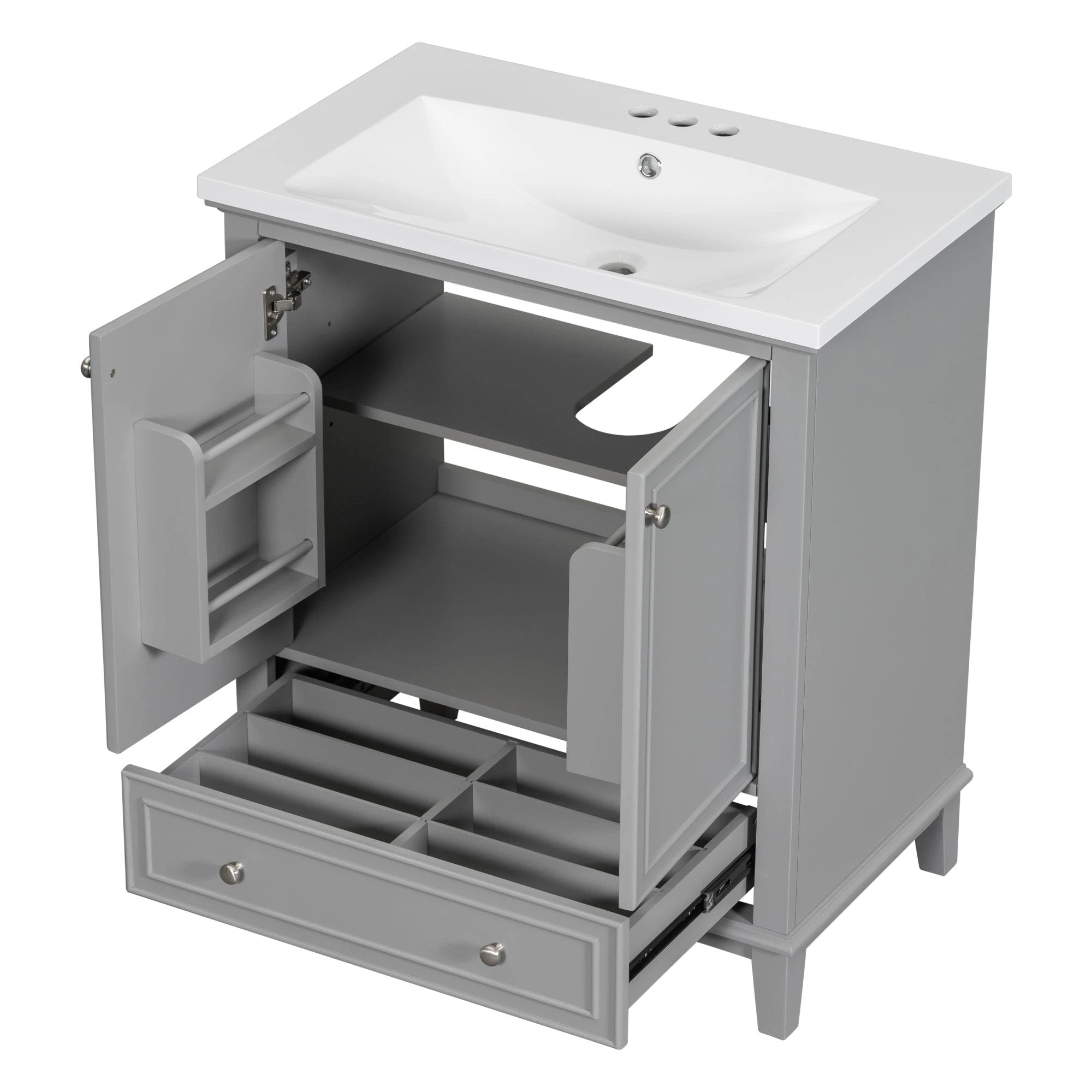 30inchgrey Bathroom Vanity with Sink ComboMulti-functional Bathroom Cabinet with Doors and Drawer Solid Frame and MDF Board by eprolo
