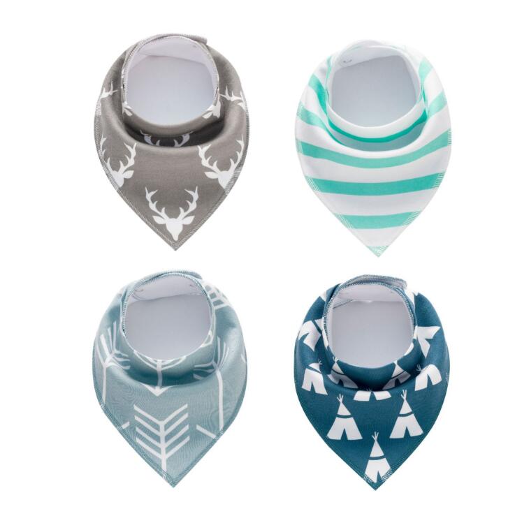 Lot de 4 bavoirs imprimés flèche vague triangle, accessoires bavoir bandana en coton pour bébé