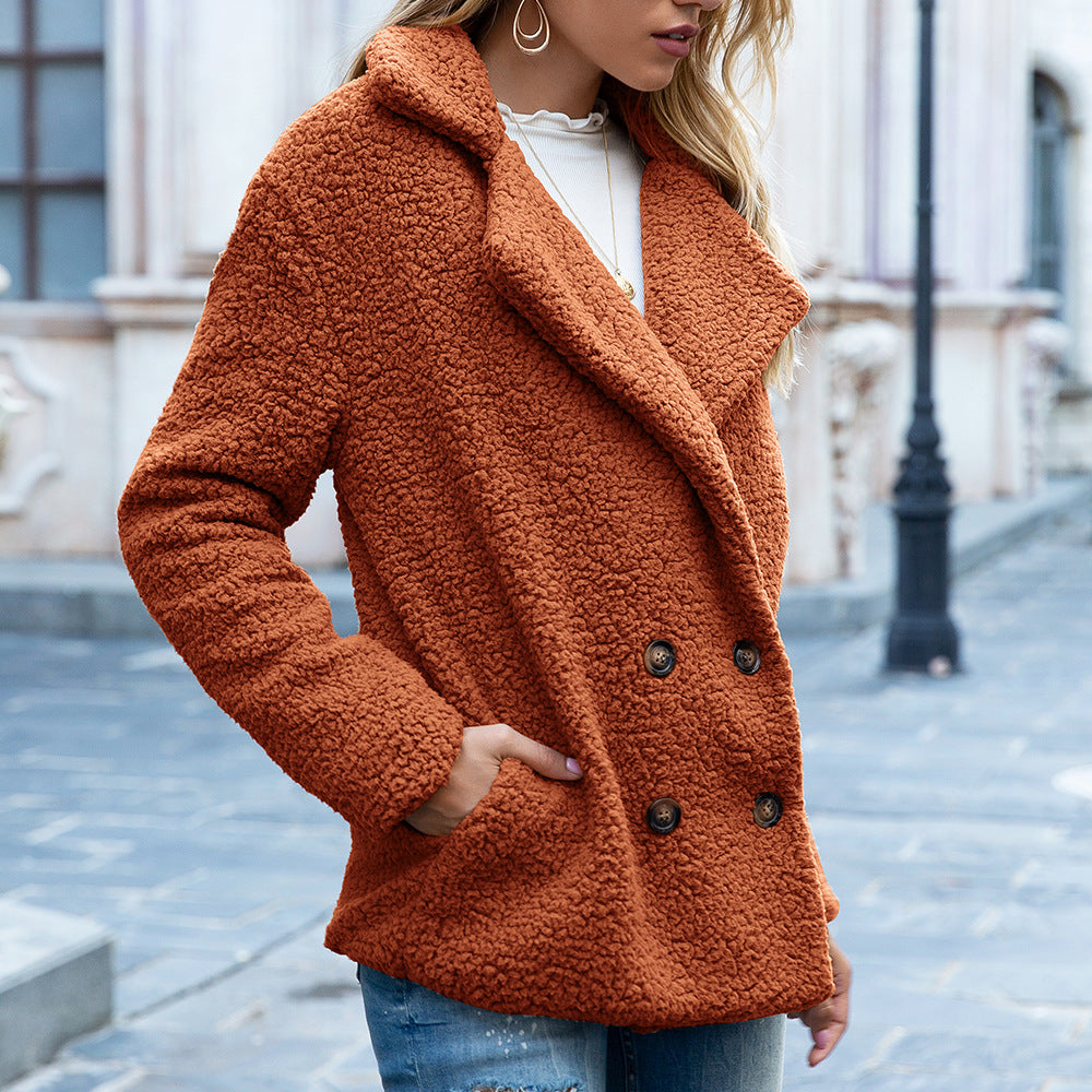 Manteau ample à revers en fourrure, veste d'hiver boutonnée, cardigan, vêtements d'extérieur pour femme