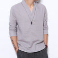 Chemise à manches longues pour homme en lin, style chinois rétro