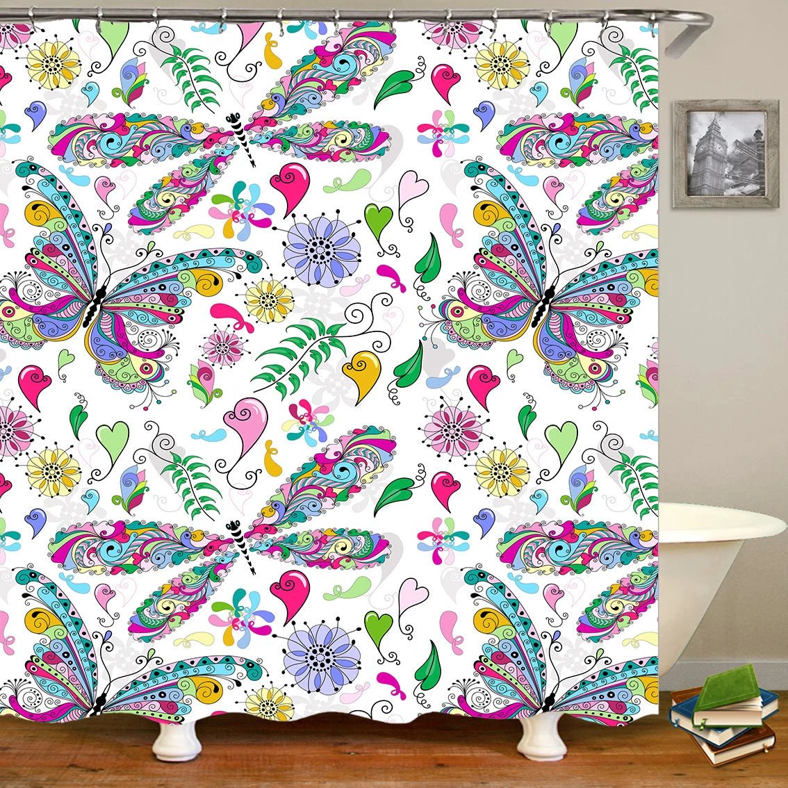 Butterflies flying Waterproof Polyester Fabric Shower Curtain by eprolo