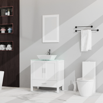 Goodyo 30" Bathroom Vanity and Sink Combo Glass Top Cabinet w/Mirror, White by eprolo