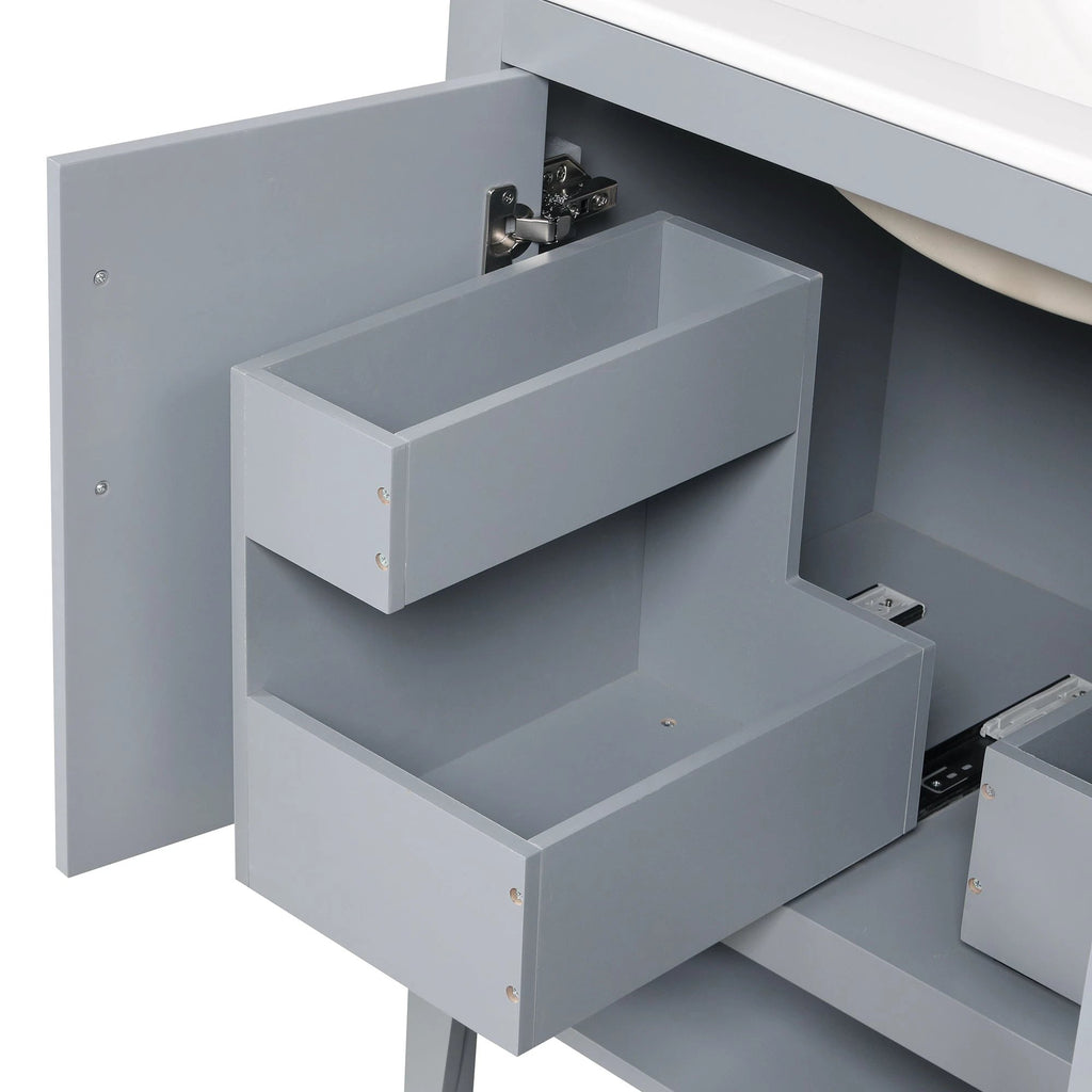 30" Bathroom Vanity with Sink, Multi-functional Bathroom Cabinet with Doors and Drawers, Solid Frame and MDF Board, Grey by eprolo