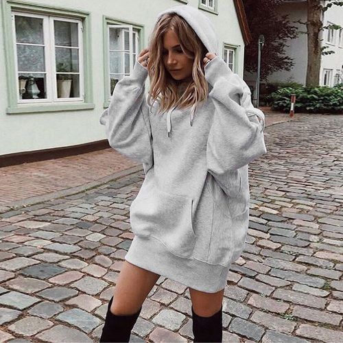 Pull épais à capuche ample et manches longues pour femme