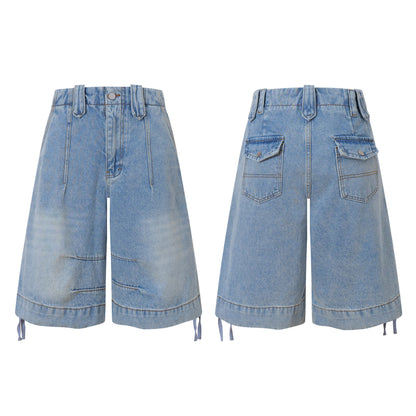 Pantalones Capri Vaqueros Cargo Lavados Estilo Coreano para Mujer