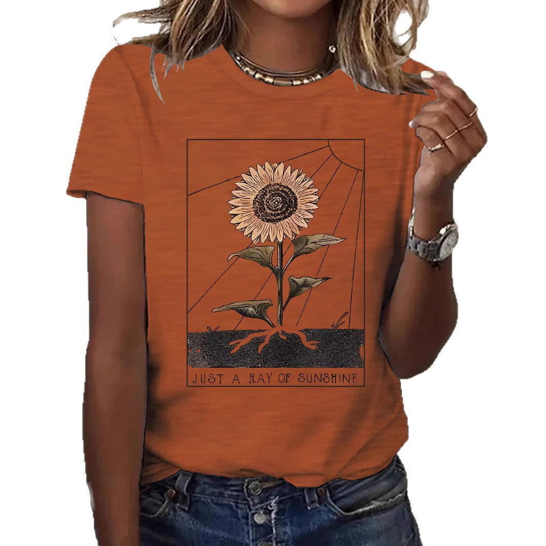 T-shirt tournesol à manches courtes pour femme