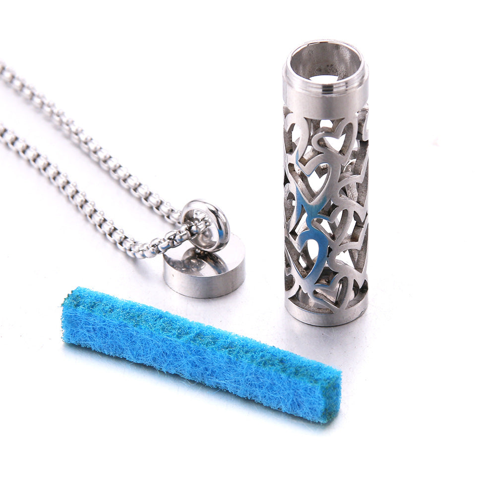 Pendentif diffuseur d'huiles essentielles cylindrique en acier inoxydable